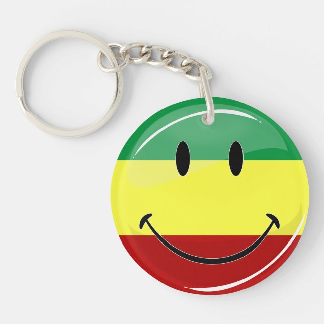Glossy Round Happy Rasta Flag Keychain (Front)