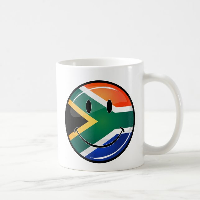 Glossy Round Happy South African Flag Coffee Mug (Right)