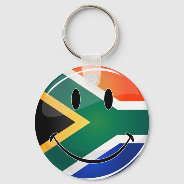 Glossy Round Happy South African Flag Keychain (Front)