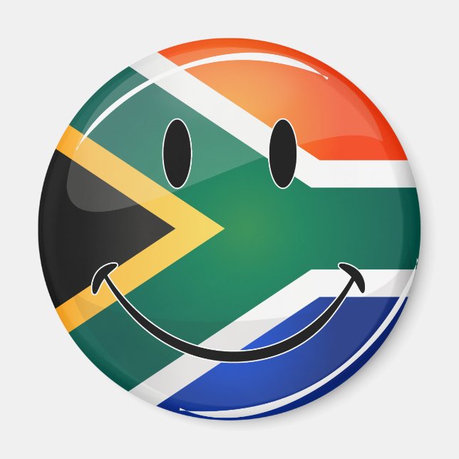 Glossy Round Happy South African Flag Magnet (Front)