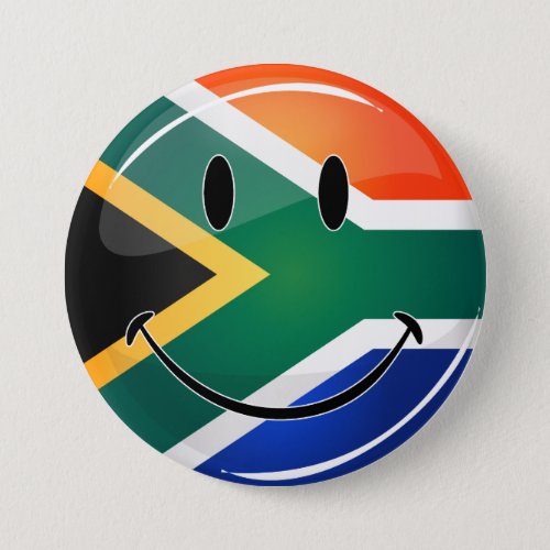 Glossy Round Happy South African Flag Pinback Button