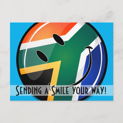 Glossy Round Happy South African Flag Postcard