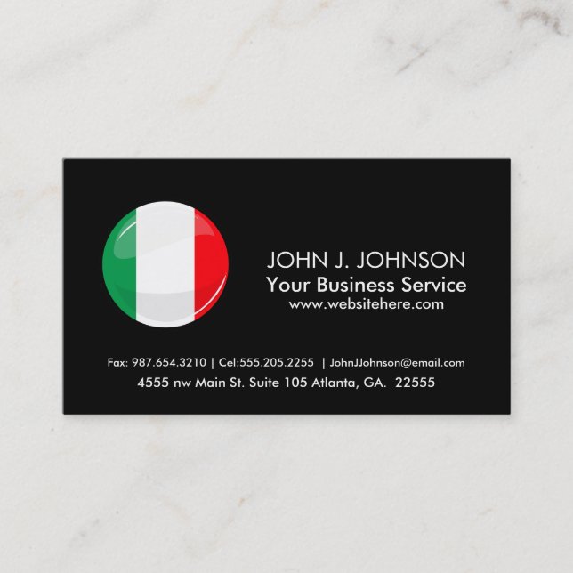 Glossy Round Italian Flag Business Card (Front)