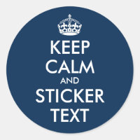 Glossy round keep calm and carry on blue stickers