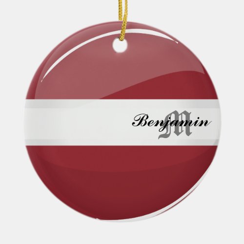 Glossy Round Latvian Flag Ceramic Ornament