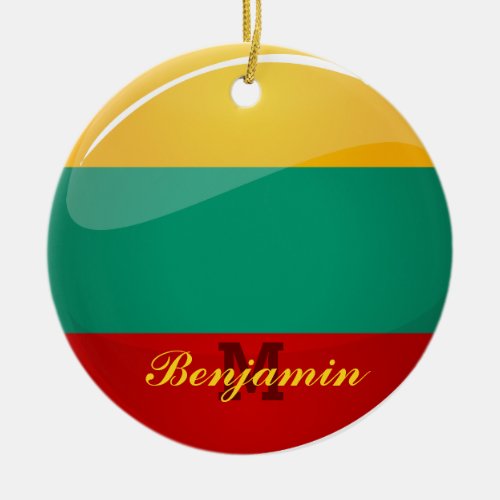 Glossy Round Lithuanian Flag Ceramic Ornament