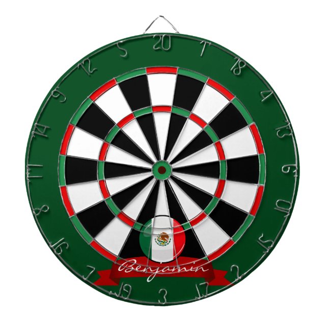 Glossy Round Mexican Flag Dartboard With Darts (Front)