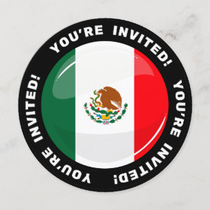 Glossy Round Mexican Flag Invitation