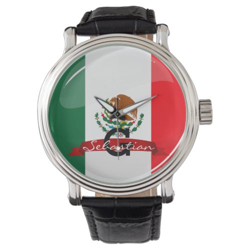 Glossy Round Mexican Flag Watch