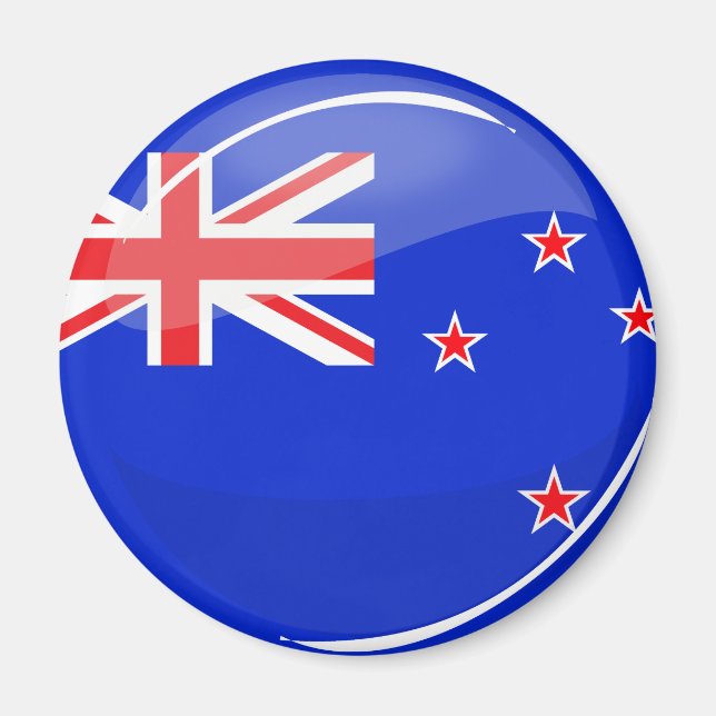 Glossy Round New Zealand Flag Magnet (Front)