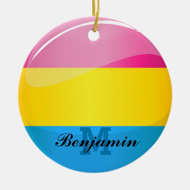 Glossy Round Pansexual Pride Flag Ceramic Ornament (Front)