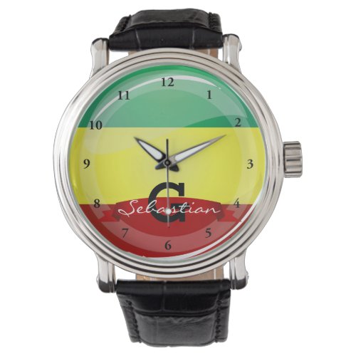 Glossy Round Rasta Flag Watch