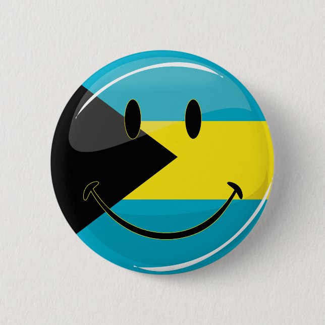 Glossy Round Smiling Bahamain Flag Button (Front)