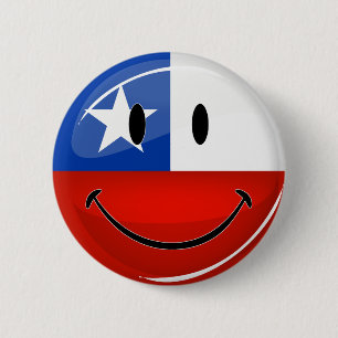 Glossy Round Smiling Chilean Flag Button