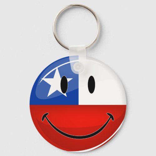 Glossy Round Smiling Chilean Flag Keychain