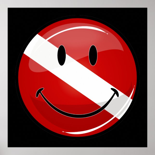 Glossy Round Smiling Diver Flag Poster (Front)