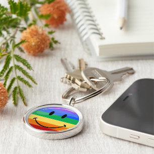 Glossy Round Smiling Gay Lgbt Pride Flag Keychain