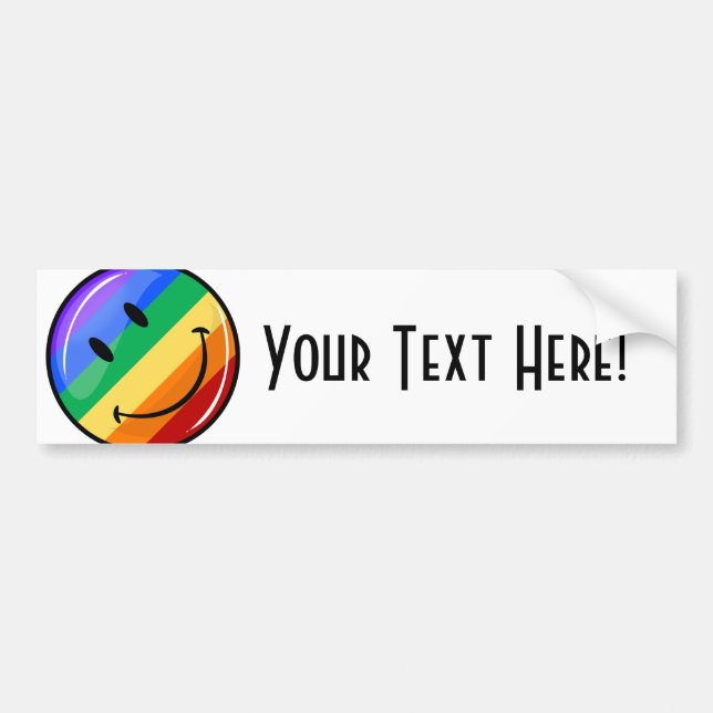 Glossy Round Smiling Gay Pride Flag Bumper Sticker (Front)
