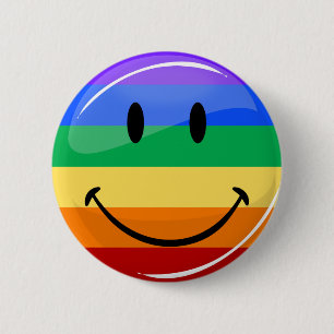 Glossy Round Smiling Gay Pride Flag Button
