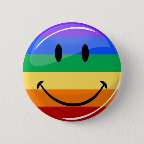 Glossy Round Smiling Gay Pride Flag Button
