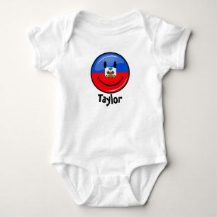 Glossy Round Smiling Haitian Flag Baby Bodysuit