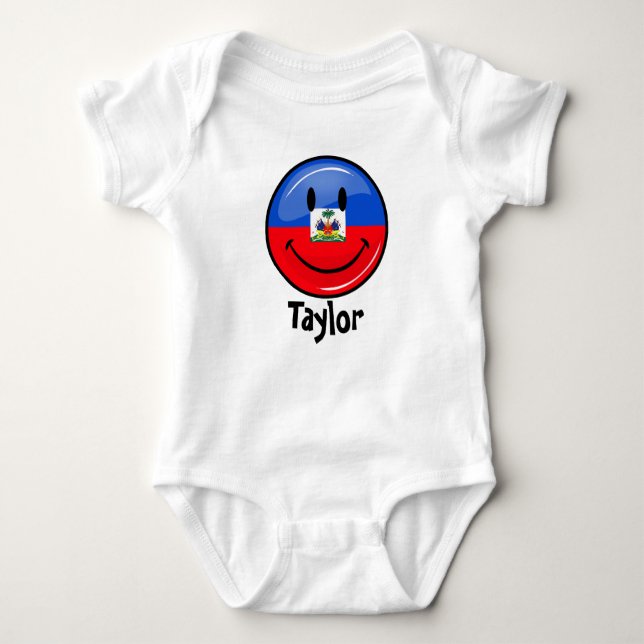 Glossy Round Smiling Haitian Flag Baby Bodysuit (Front)