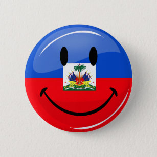 Glossy Round Smiling Haitian Flag Pinback Button