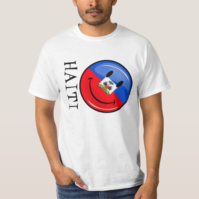 Glossy Round Smiling Haitian Flag T-Shirt (Front)