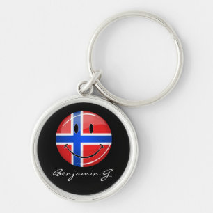 Glossy Round Smiling Norwegian Flag Keychain
