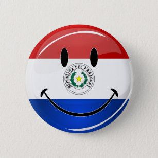 Glossy Round Smiling Paraguay Flag Pinback Button