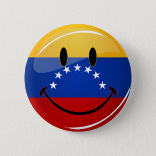 Glossy Round Smiling Venezuelan Flag Button