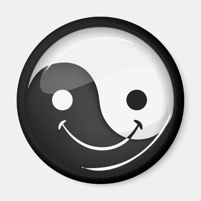 Glossy Round Smiling Yin Yang Symbol Magnet (Front)