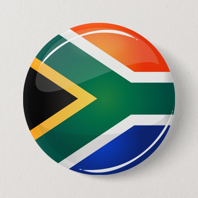 Glossy Round South African Flag Button (Front)