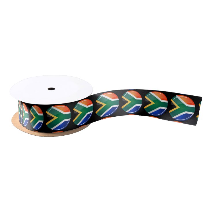 Glossy Round South African Flag Satin Ribbon | Zazzle