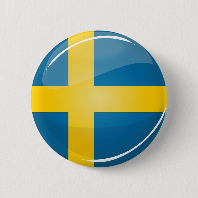 Glossy Round Swedish Flag Button (Front)