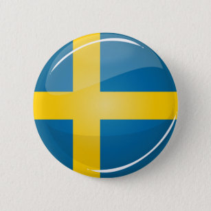 Glossy Round Swedish Flag Button