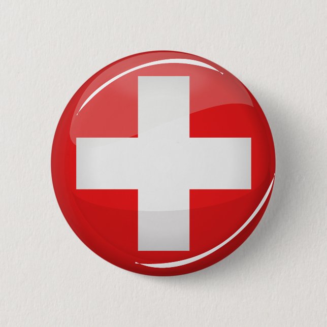 Glossy Round Swiss Flag Pinback Button (Front)