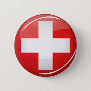 Glossy Round Swiss Flag Pinback Button