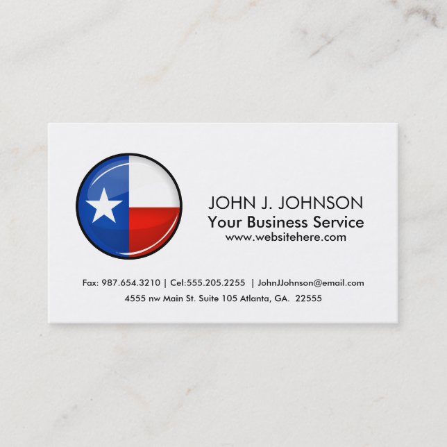 Glossy Round Texas Flag Business Card (Front)