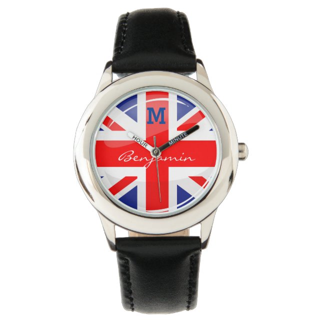 Glossy Round UK English Flag Watch (Front)