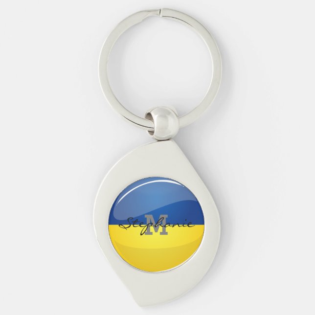 Glossy Round Ukrainian Flag Keychain (Front)