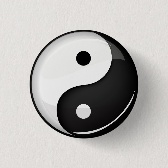 Glossy Round Yin Yang Symbol Button (Front)
