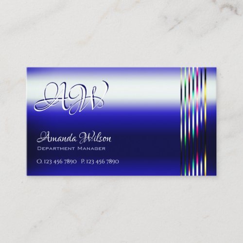 Glossy Royal Blue Effects Monogram Opening Hours Business Card