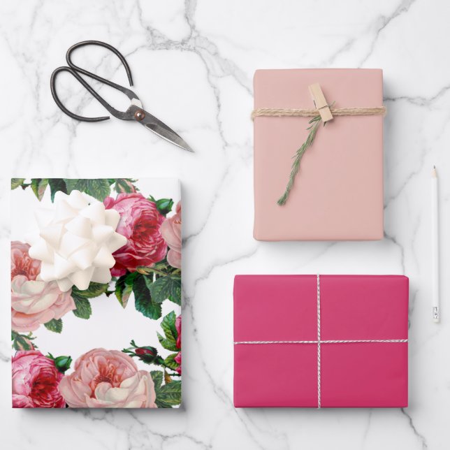 Glossy Shade of Pink Rose Flower  Wrapping Paper Sheets (Front)