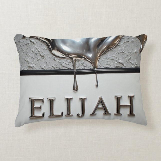 Glossy Silver Chrome Drip Custom Name Modern Glam Accent Pillow (Front)