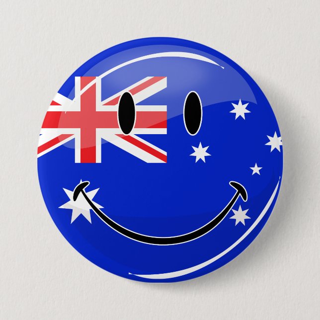 Glossy Smiling Australian Flag Button (Front)