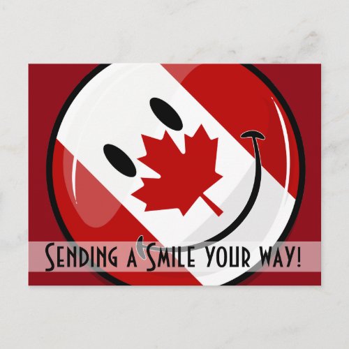 Glossy Smiling Canadian Flag Postcard