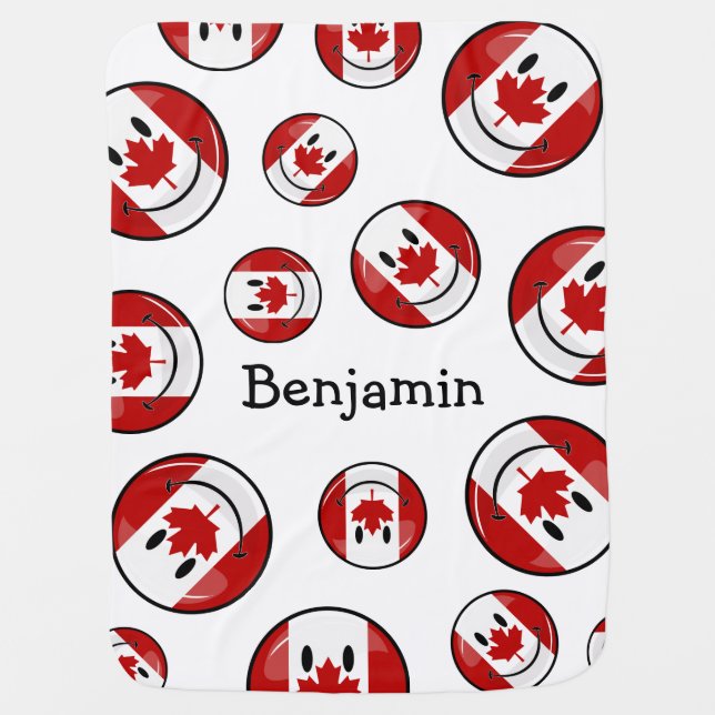 Glossy Smiling Canadian Flag Swaddle Blanket (Front)