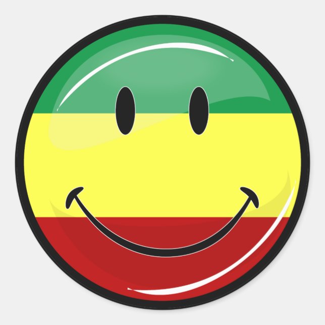 Glossy Smiling Rasta Colors Flag Classic Round Sticker (Front)