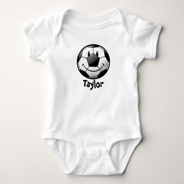 Glossy Smiling Sports Soccer Ball Baby Bodysuit (Front)